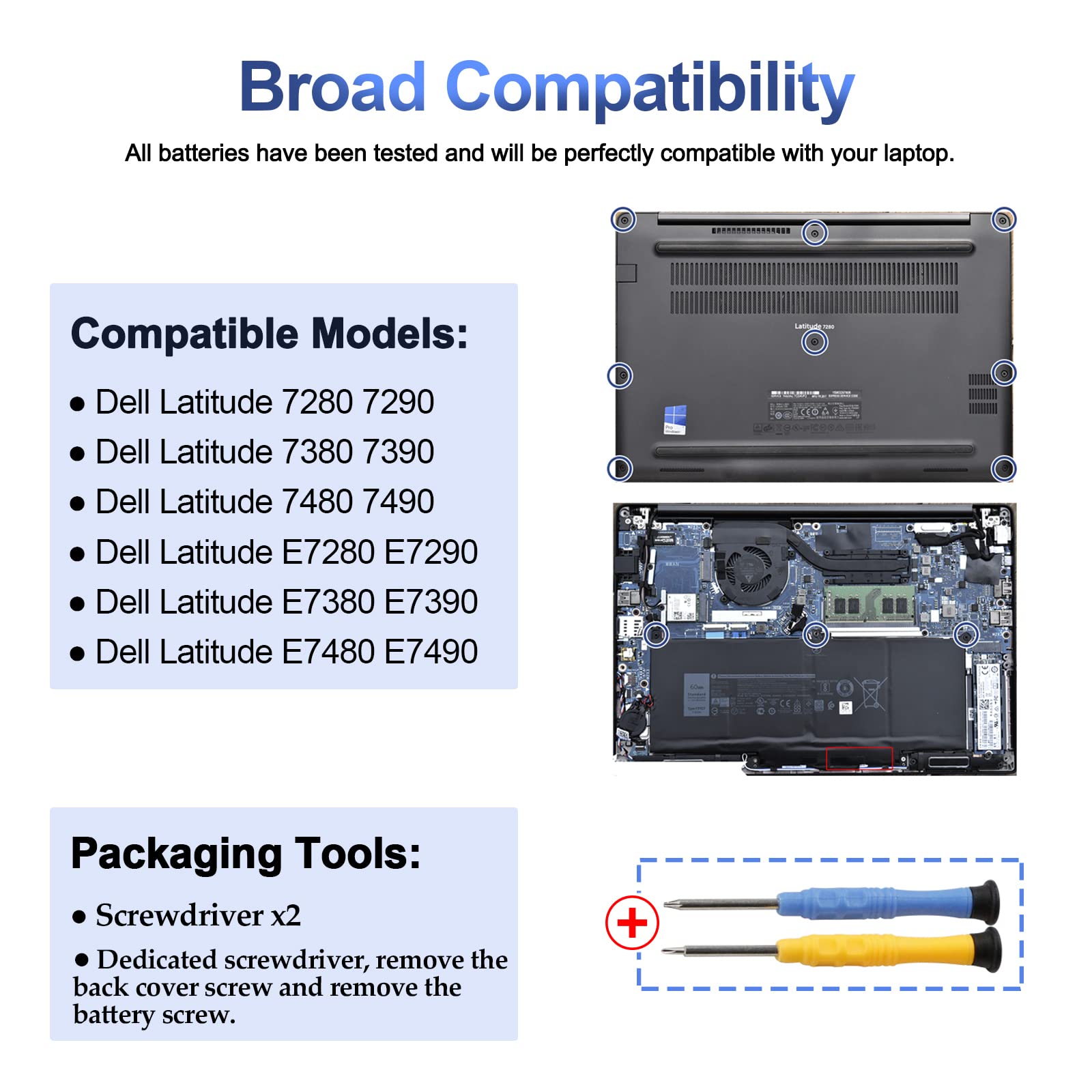 F3YGT Laptop Akku Für Dell Latitude 7280 7290 7380 7390 7480 7490 - 60Wh 7,6V