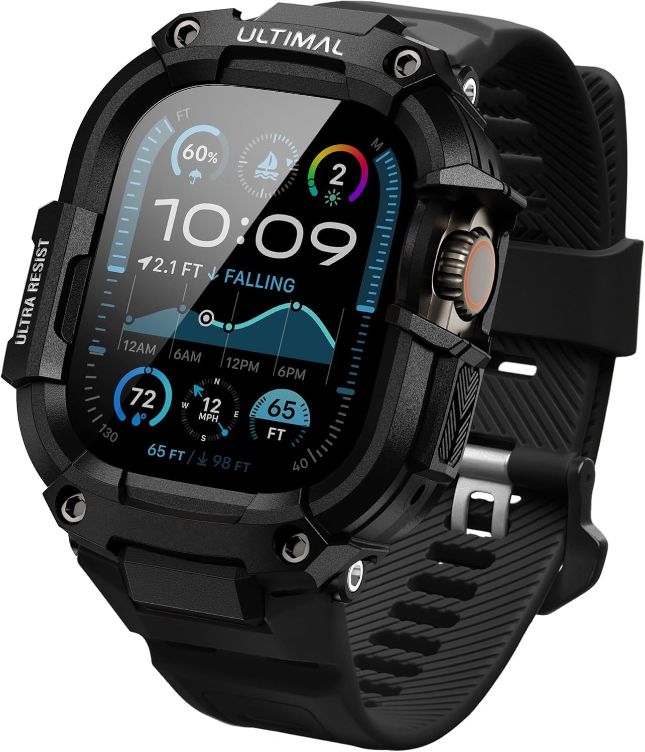 ULTIMAL Case with Band Compatible with Apple Watch Straps Ultra 3/ Ultra 2/ Ultra 49mm, Rugged Military Grade Protective Bumper Cover for iWatch Strap Men (49mm, Black)