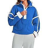 MAOECO Women Sherpa Fleece Jacket Half Zip Oversized Cropped Sweatshirt Long Sleeve Pullover 2025 Winter Outfits with Pockets