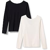 Amazon Essentials Women's Scoop Back Long Sleeve Slim-Fit Rib-Knit T-Shirt, Pack of 2