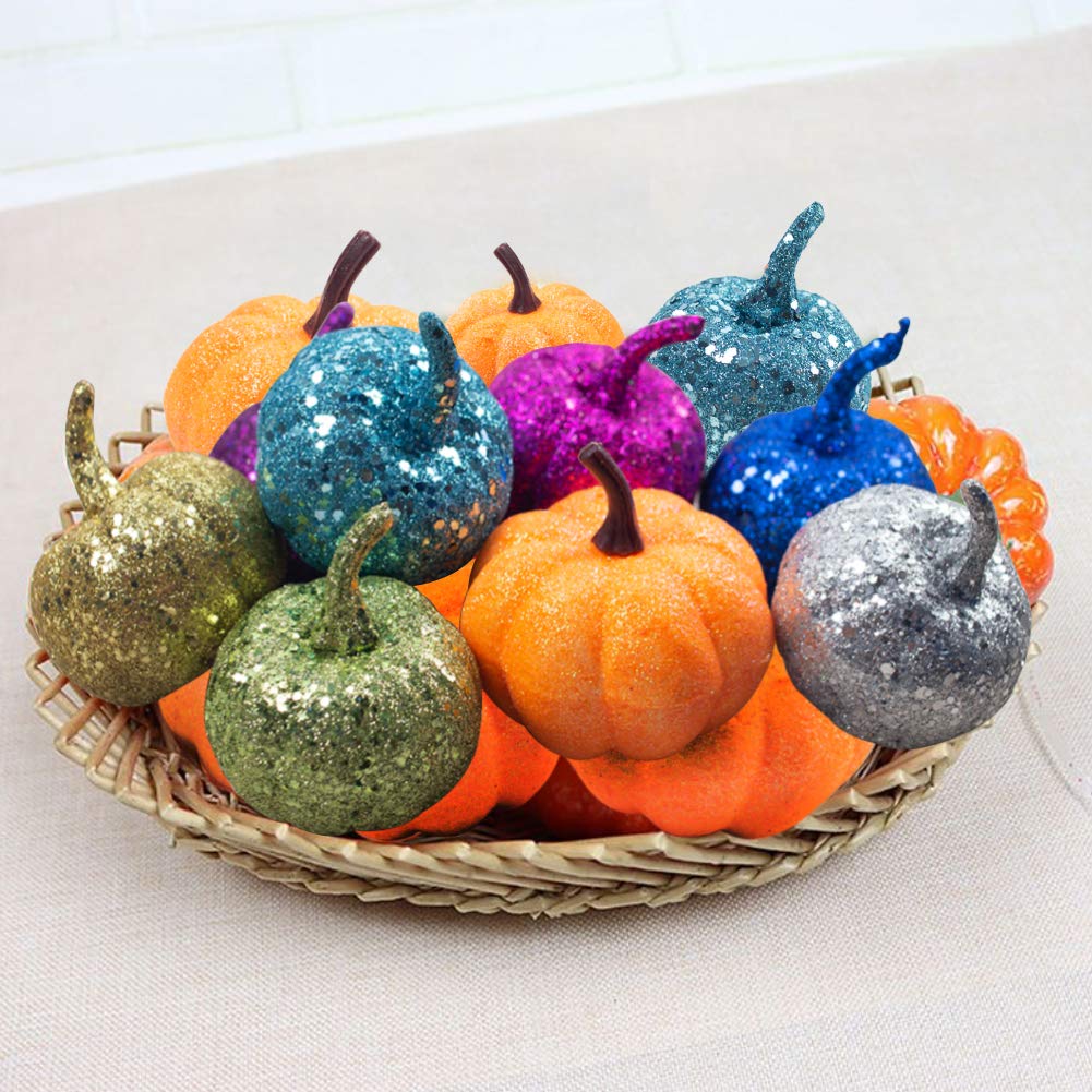 LoveInUSA Artificial Pumpkin, 9 Pcs Fake Pumpkin 8 x 2.25inch 1 x 2.5inch for Halloween Autumn Thanksgiving Party Decoration