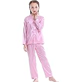 Mergorte Girls Boys Satin Long Sleeve Button-Down Pajamas Set Sleepwear Loungewear
