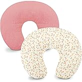Hooyax Muslin Nursing Pillow Covers 2 Pack, Soft and Breathable Nursing Covers for Breastfeeding Pillows, Adorable Infant Feeding Pillow slipcover for Baby Boy and Girls (Pink Floral)