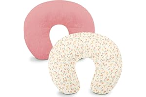 Hooyax Muslin Nursing Pillow Covers 2 Pack, Soft and Breathable Nursing Covers for Breastfeeding Pillows, Adorable Infant Fee
