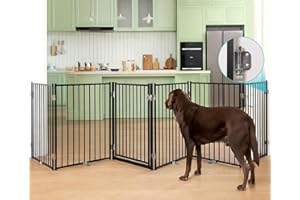 No Pawblems Free Standing Dog Gate with Door, 30'' Tall Foldable Dog Fence for Indoor & Outdoor, Up to 156 Inch Extra Wide Pu
