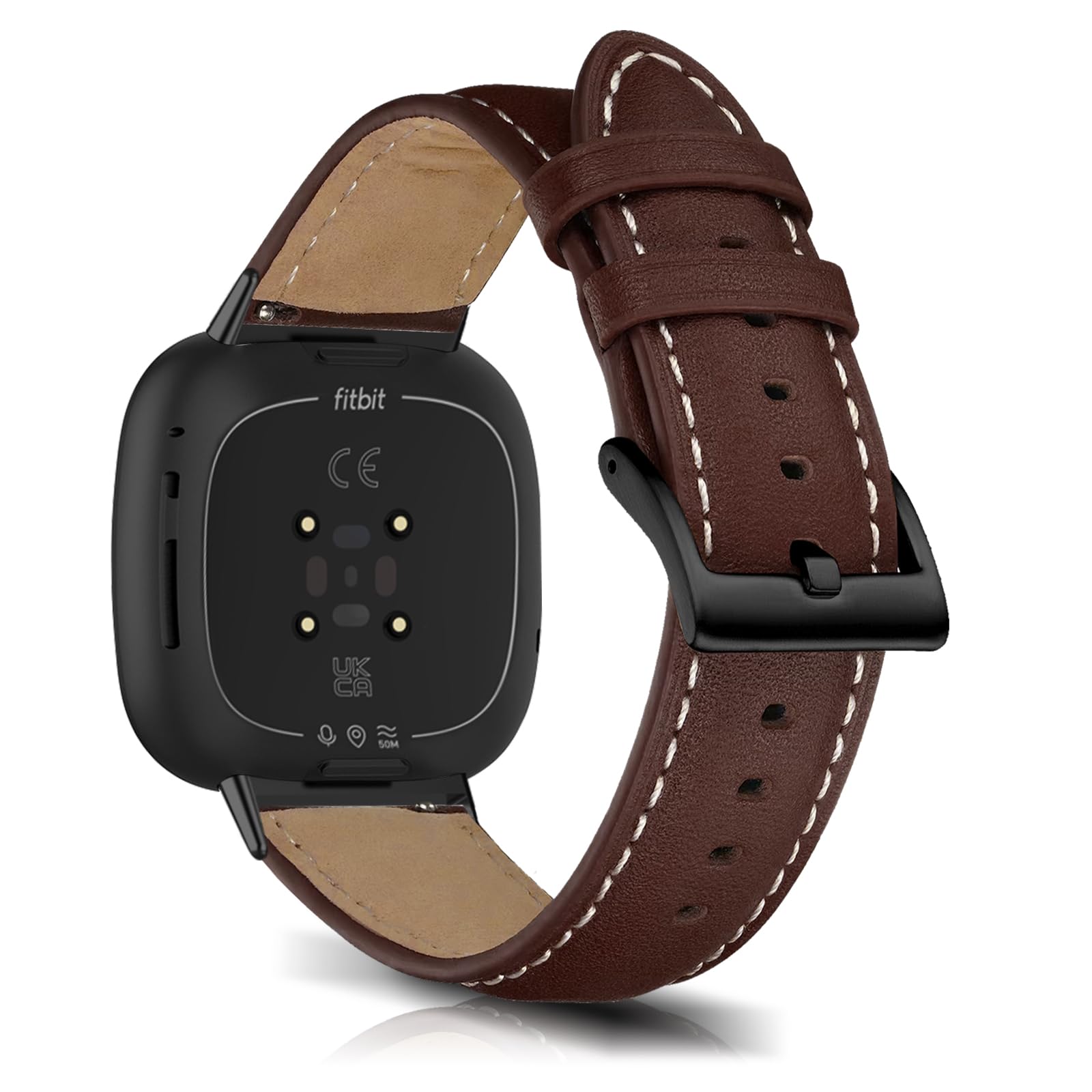KoGiio Strap Compatible with Fitbit Versa 4/Versa 3/Sense 2/Sense Strap, PU Leather Adjustable Watch Band, Soft Replacement Bracelet Strap Compatible with Fitbit Versa 4 Reddish brown