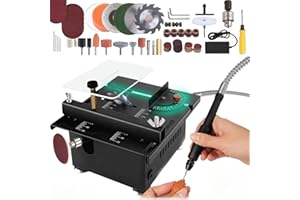 DZRONDA Mini Multi-functional Table Saw,100W Mini Table Saw,Portable Table Saw Cutter with Adjustable Speed & Angle,16MM Cutting Depth for Crafts, Sanding, Engraving Drilling (Regular-All tools)