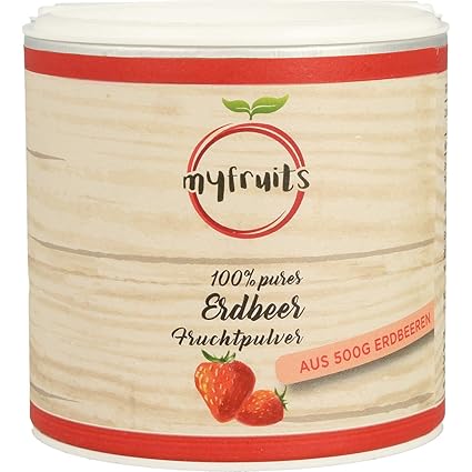 myfruits Erdbeerpulver, 100% Erdbeeren ohne Zusätze, gefriergetrocknet. Fruchtpulver für Smoothie, Shakes & Joghurt. Hergeste