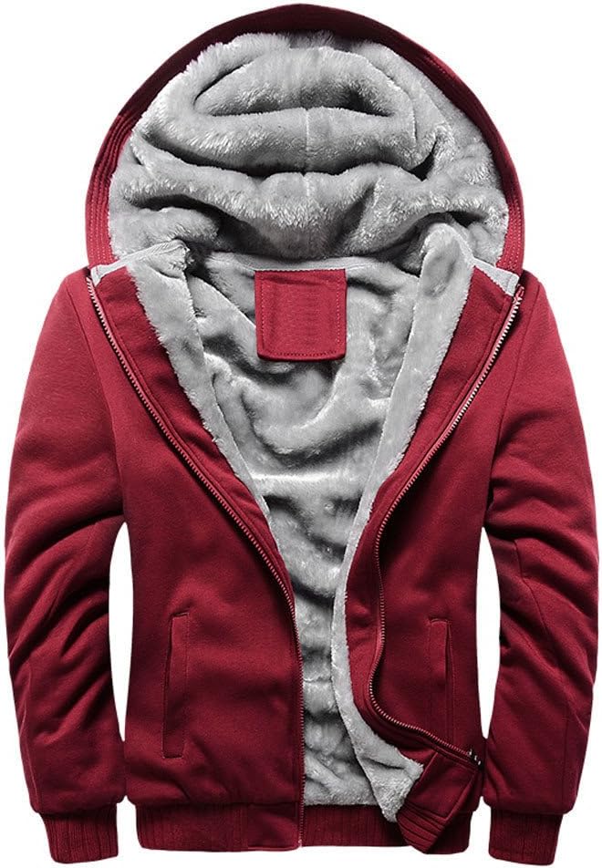Mens Hoodie Winter Warm Fleece Zipper Sweater Jacket Outwear Coat(XXX-Large,Red)