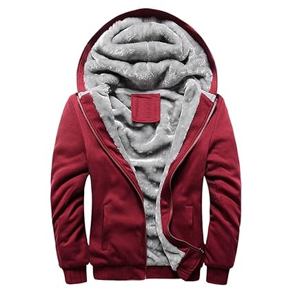 FIRSS Herren Plüsch Hoodie Warm Vlies Gefüttert Kapuze Reißverschluss Sweatshirt Mit Kapuze Einfarbig Outwear Strick Schlank 