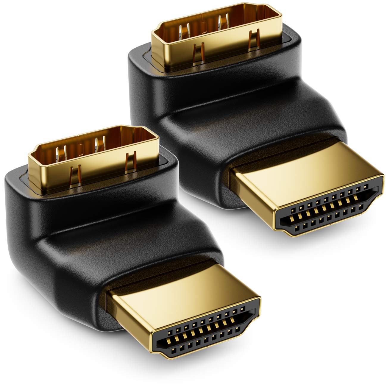 deleyCON HDMI 90° Angle Adapter 2 Pieces in Set - HDMI Type A Socket and Plug - 4K Ultra HD UHD 3D Full HD 1080p HDR ARC Highspeed with Ethernet