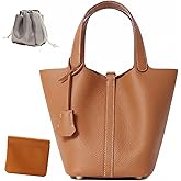 Genuine Leather Lock Design Bucket Bag Vegetable Basket, Fashionable and Versatile Satchel Handbag