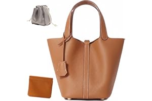GENERIC Genuine Leather Lock Design Bucket Bag Vegetable Basket, Fashionable and Versatile Satchel Handbag