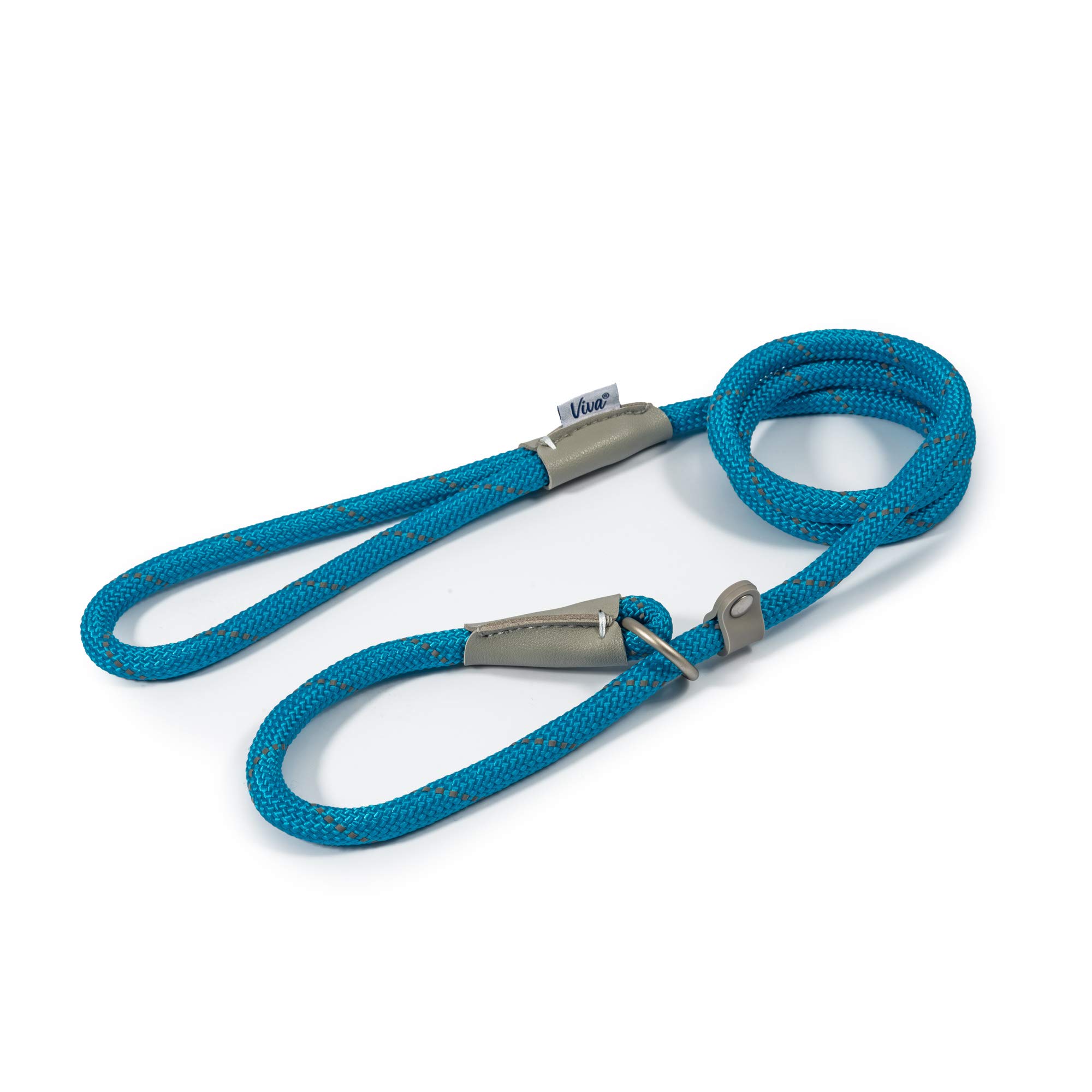 Ancol Viva Reflective Rope and Leather Slip Dog Lead - Blue - Lightweight Weatherproof Durable Puppy Training Accessory - 1.2m x 10mm — image 1