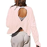 Fhniepan Women's Open Back Workout Crop Top Long Sleeve Casual Athletic Shirts Yoga Tee