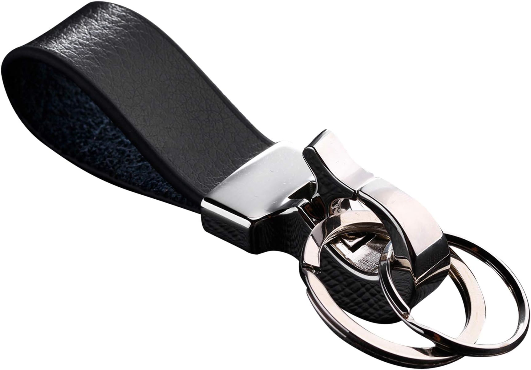 Elegant Leather Keyring with Rings and Gift Box | Keychain Key Holder Keyring car Photo Engraving Ring | Ladies Men | Gift (Silver)