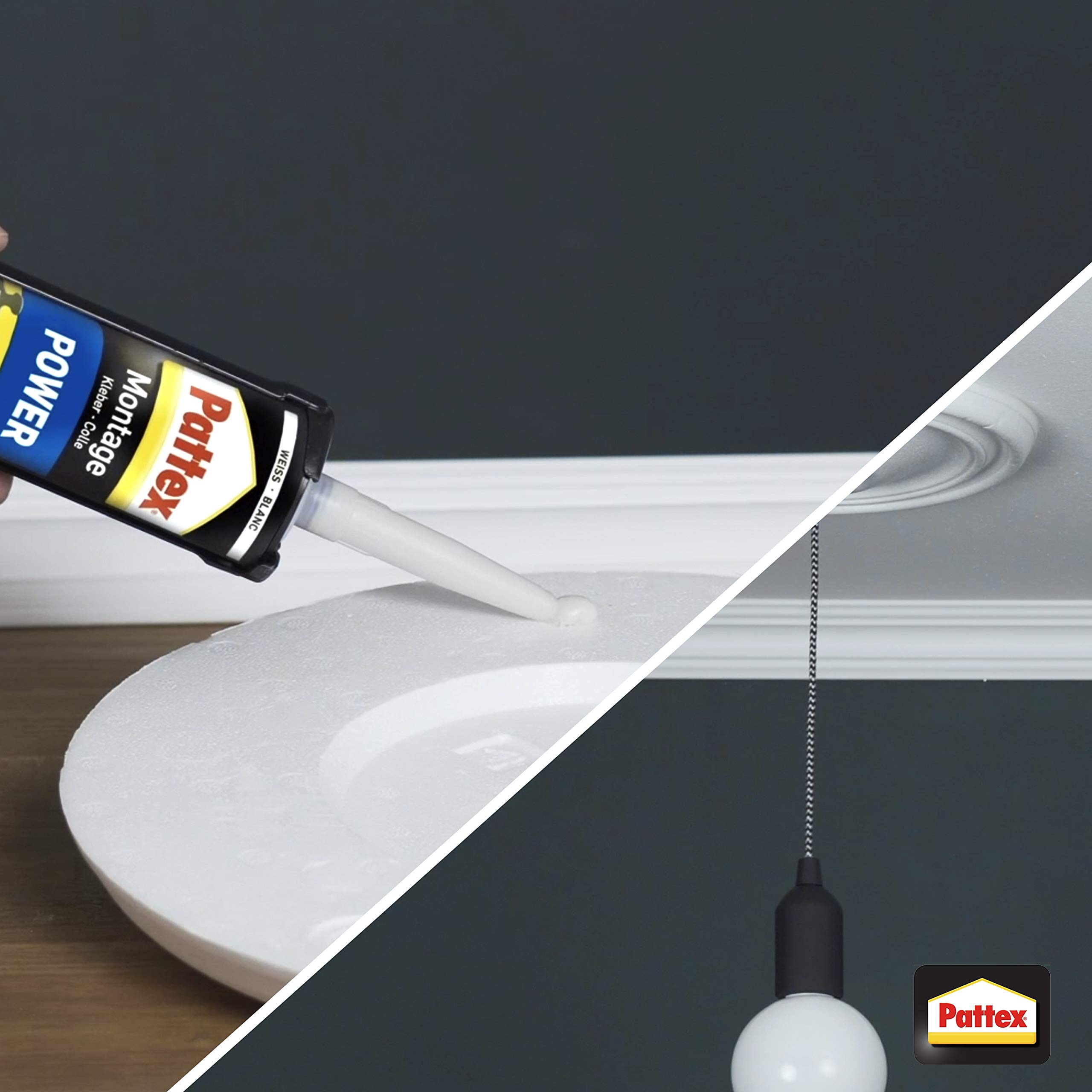 Pattex Montagekleber Power, Baukleber mit starker Anfangshaftung, Kraftkleber für saugende Materialien, Kleber für innen & außen, 1 x 370g 5