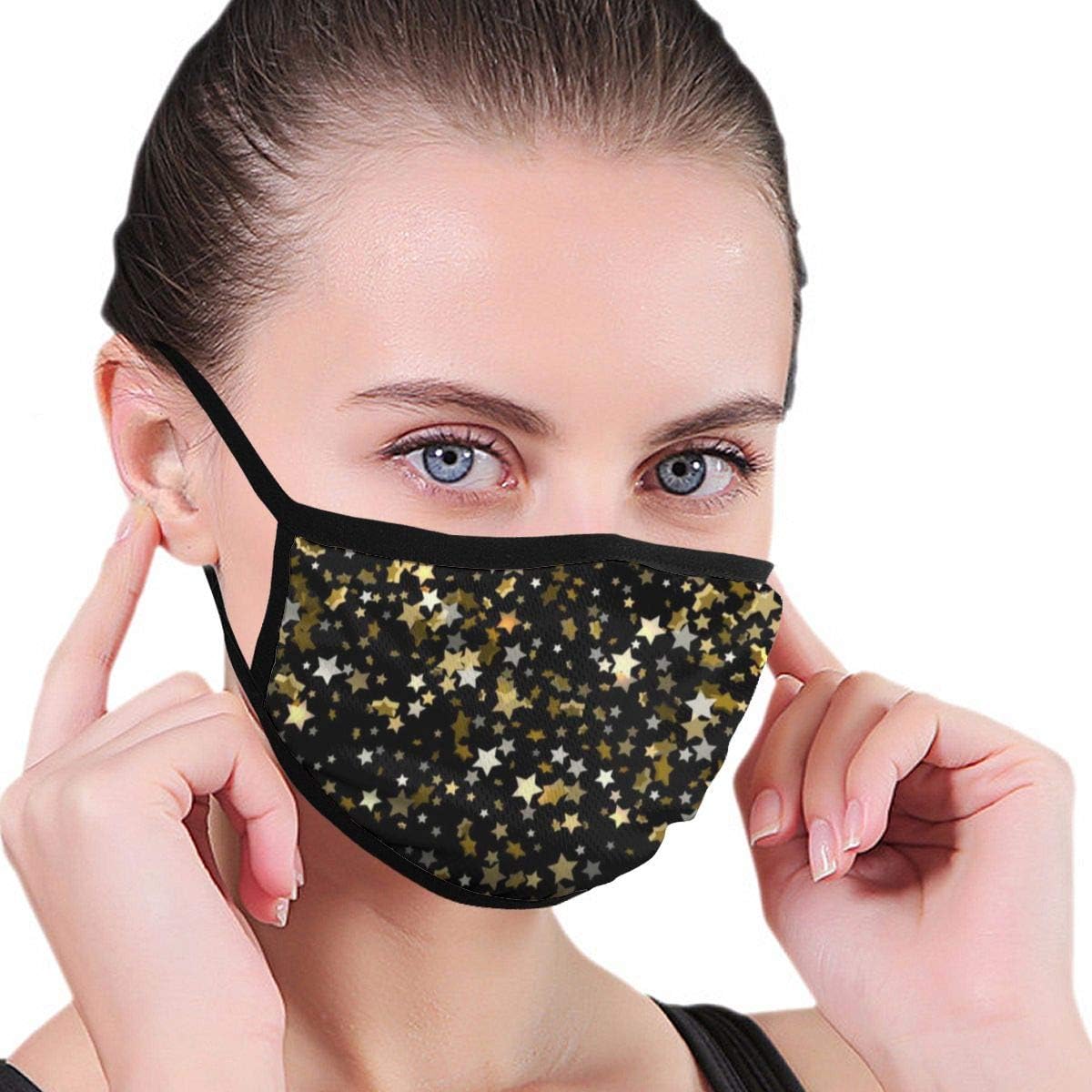 Mask Gold Sparkles On A Black Mouth Mask Anti-Pollution Dust-Proof Cotton Breathable
