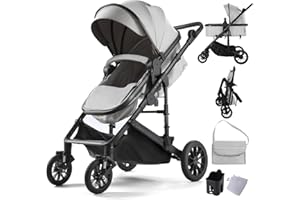 MALLIFY 2-in-1 Convertible Baby Stroller with Bassinet Mode, Toddler Stroller with Reversible Seat, Foldable Infant Stroller with Adjustable Canopy, Cup Holder, Mommy Bag, Bassinet Pram for 0-36 Months, Grey