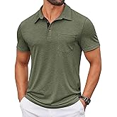COOFANDY Men Short Sleeve Polo Shirt Casual Summer Collar Shirts Dress Button Polo T Shirt Classic Golf Shirts