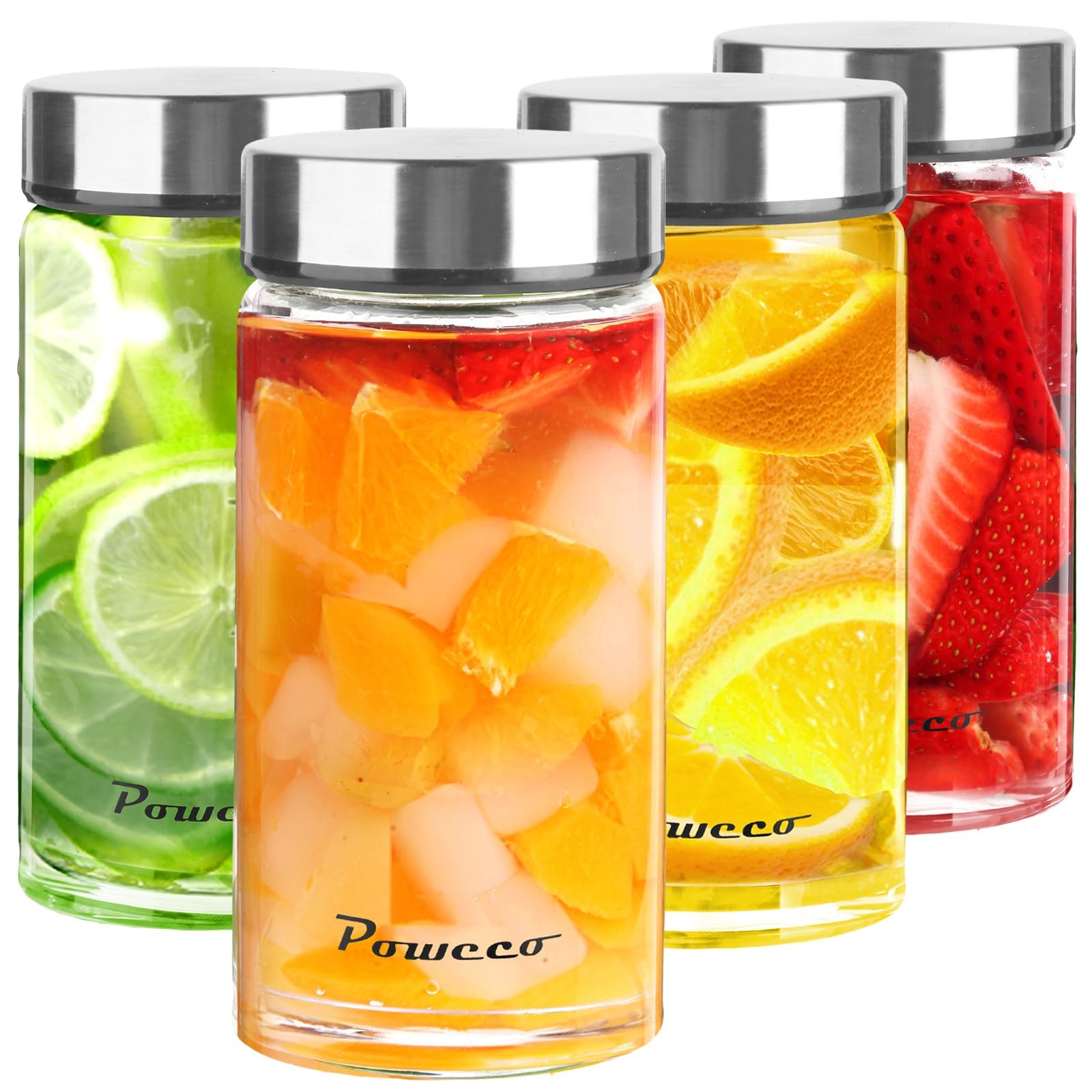 Photo 1 of 12oz Glass Juice & Water Bottles 4-Pack with Lids- Wide Mouth Reusable Borosilicate Glass- for Juicing, Smoothies, Protein Shakes, Blender & Shaker Bottle- Refillable & Dishwasher Safe(12 oz/400ml)