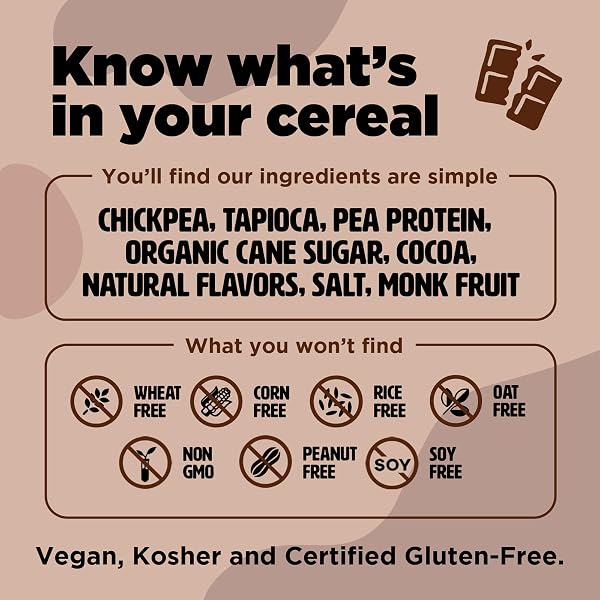 PLANT-BASED AND VEGAN BREAKFAST CEREAL BY THREE WISHES – COCOA, 1 PACK – MORE PROTEIN AND LESS SUGAR SNACK – GLUTEN-FREE, GRAIN-FREE – NON-GMO