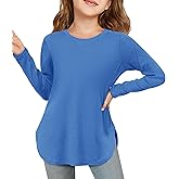 Haloumoning Girls Long Sleeve Shirts Kids Curve Hem Side Slit Soft Tunic Tops T-Shirts 5-14 Years