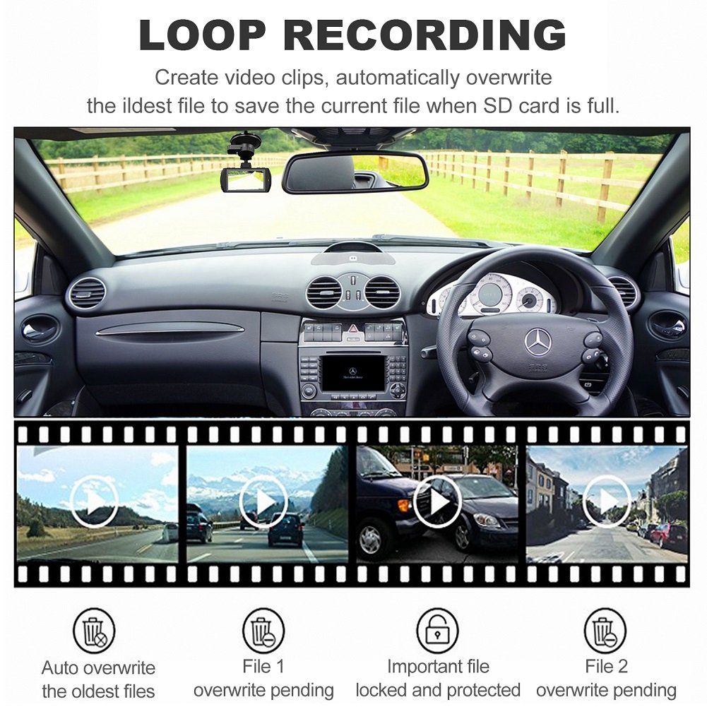 Beschoi Dash Cam Telecamera per Auto Full HD 1080P 2,7” LCD Rigistratore DVR Videocamera Grandangolare 170 Gradi, Visione Notturna, Rilevatore di Movimento, Registrazione in Loop, G-Sensor, con Micro