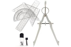 Akuoly Math Compass Geometry Drafting Compass Kit with Ruler Protractor Set Squares and More for Students Math Starters Drawing Circles