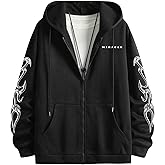 GORGLITTER Men's Y2K Graphic Zip Up Hoodies Streetwear Designer Baggy Pullover Hooded Sweatshirts Jacket