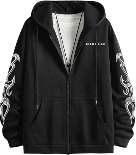 Amazon.com: GORGLITTER Men's Full Zip Y2K Hoodie Graphic Lettter