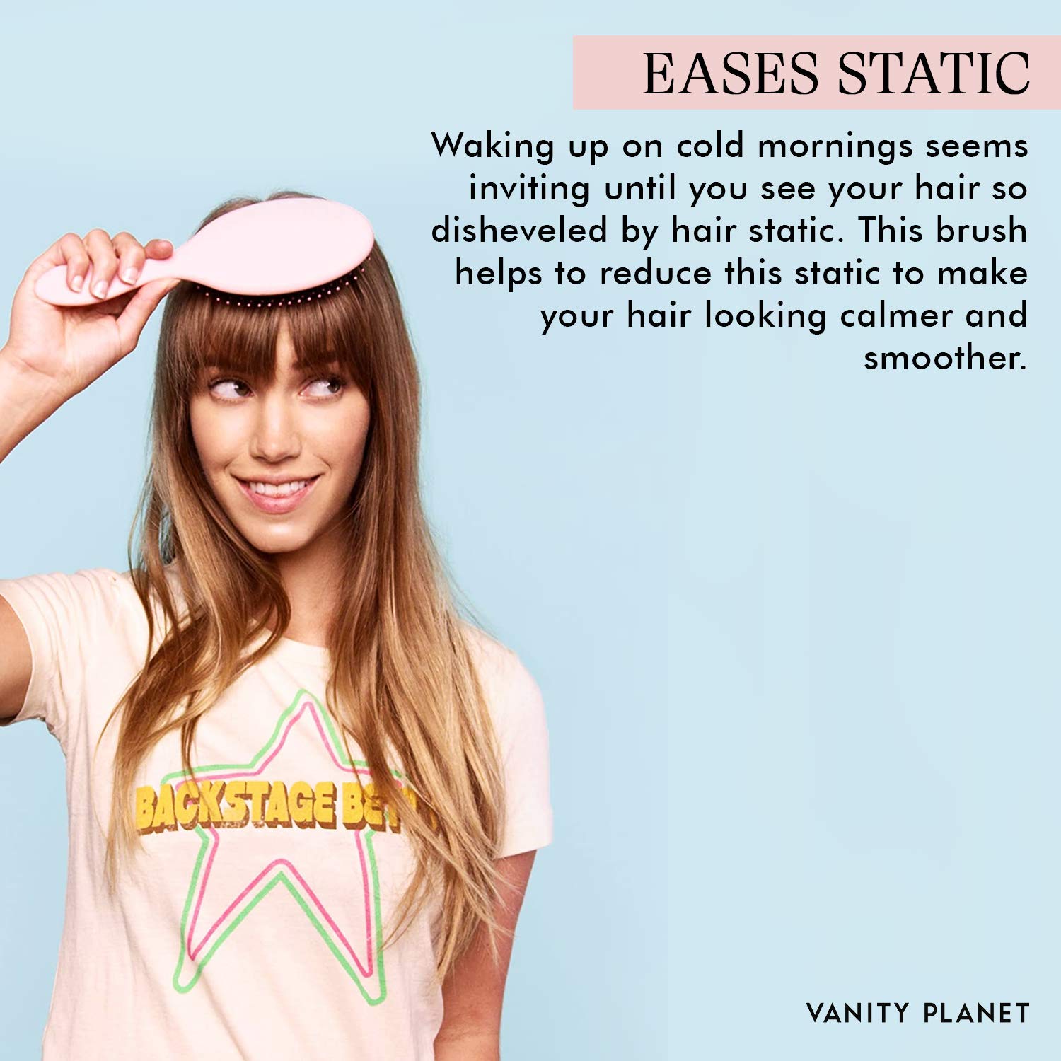 Amazon Com Vanity Planet Hi Shine Dry Styling Oval Hair Brush Thick Flexible Bristles Reduces Frizz And Static Pink Beauty