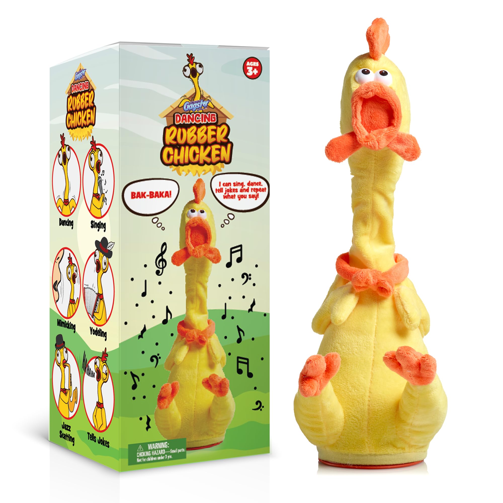 Photo 1 of Gagster Rubber Chicken Dancing Toy - Mimicking Toy for Kids - Toy That Repeats What You Say & Tells Jokes, Singing & Talking, Electronic Yodeling for Anyone Who Loves Talking Toy and Funny Gag Gifts