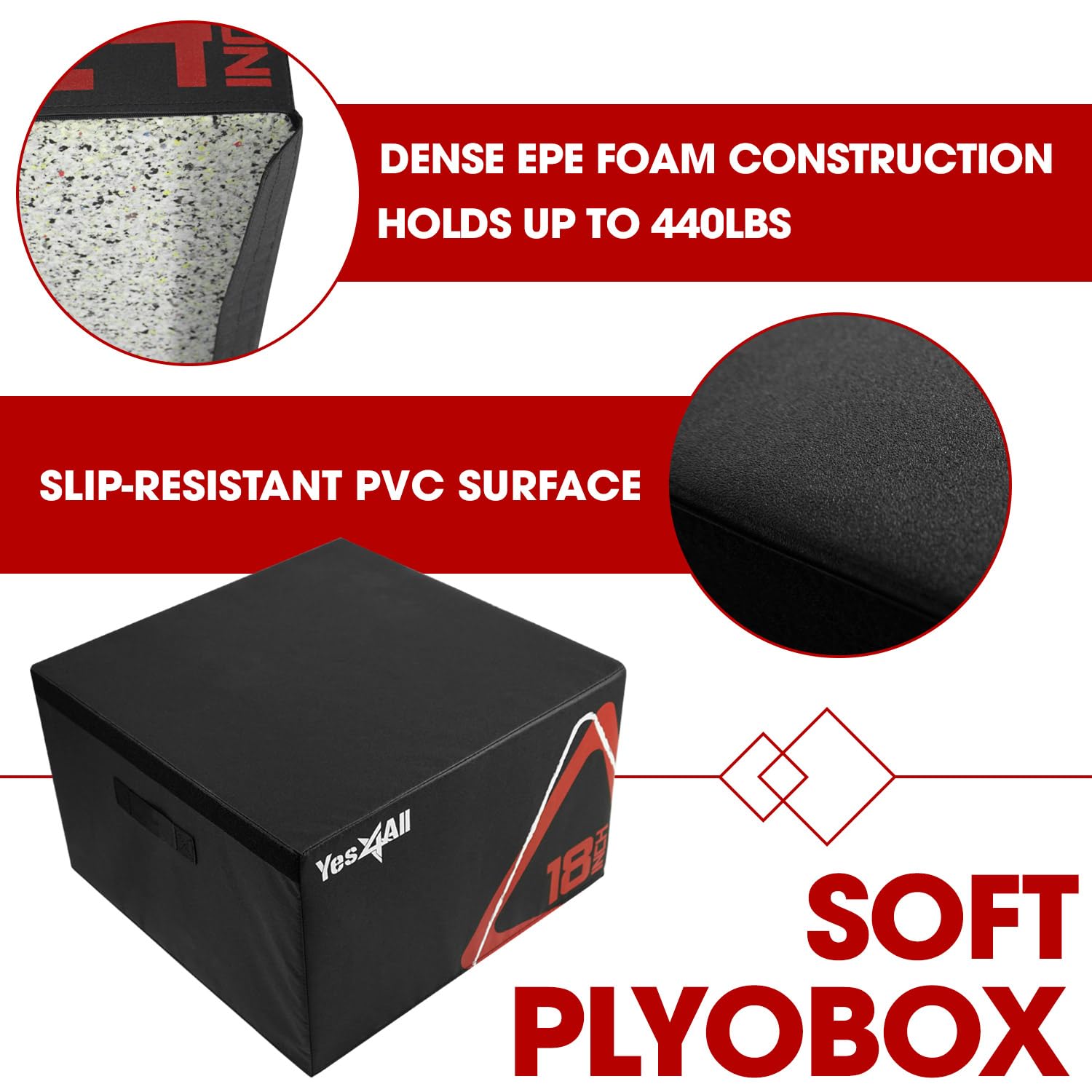Yes4All Adjustable Soft Plyo Box, Jumping Trainer - For Plyometric Exercises and Conditioning, Multiple Height Variations