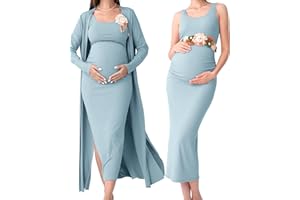 Rnxrbb 2 PCS Winter Spring Maternity Dress Cardigan Set Long Bodycon Maxi Formal Dresses Boho Baby Shower for Women