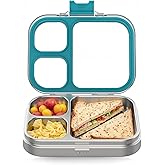 HOMEKOL Stainless Steel Lunch Box, 3 Compartments Metal Bento Box for Kids Adults, Leak-Proof Lunch Box for School Office, Dishwasher Safe, BPA-Free, Tritan Lid, Blue