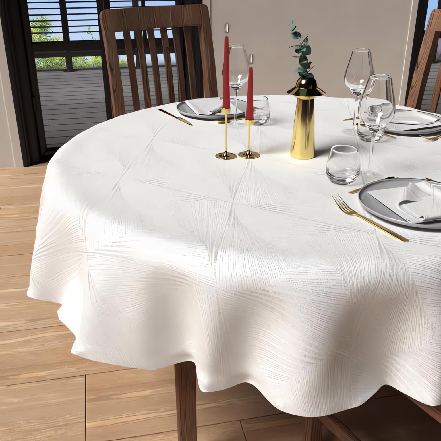 Soleil d'ochre Round Stain-Resistant Tablecloth Diameter 180 cm Luxury White