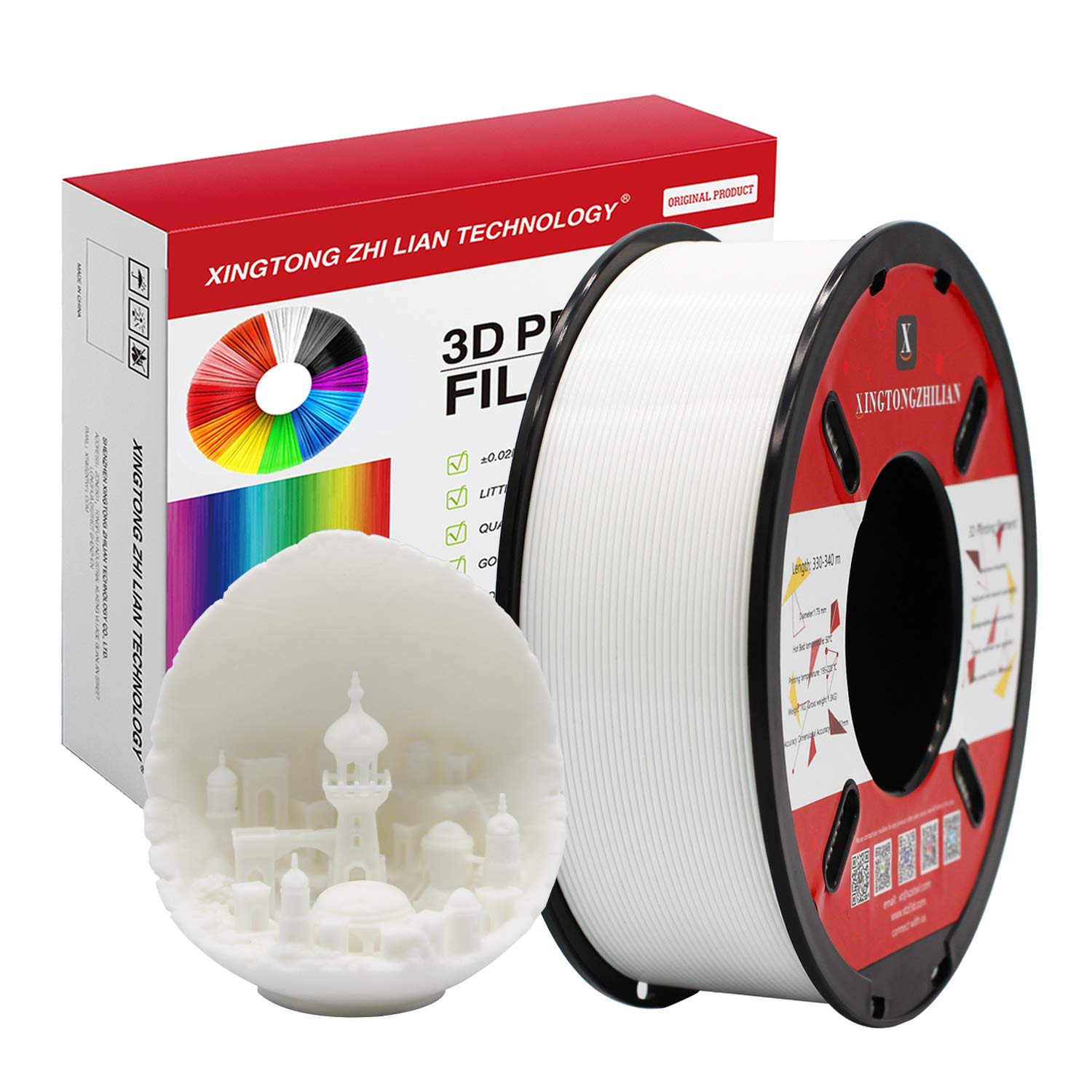 PLA 3D Printer Filament 1.75mm, 3D Printing Material, +/- 0.02mm Accuracy, 1kg/Spool (2.2 LBS) for 3D Printers, White PLA