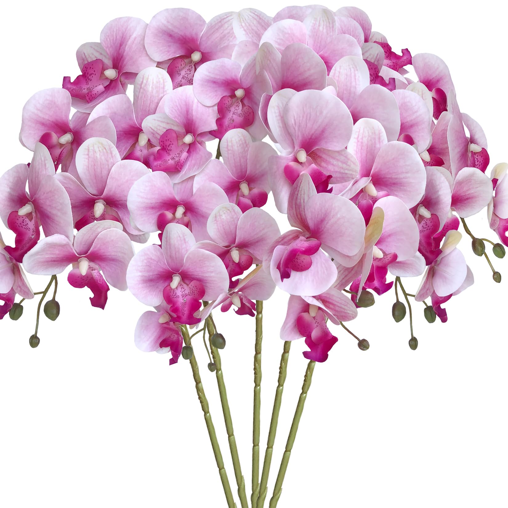 Photo 1 of HinyoCo 5 Pcs Artificial Orchid Flowers,Artificial Phalaenopsis Flowers 32 Inch Stem Plants for Home Wedding Decoration (White Flower Purple Core)