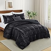Lanest Housing Twin Size Satin Comforter Set Black, 2 Pieces Soft and Lightweight Silk Bedding, All Season Fluffy Down Alternative Comforter Bed Set