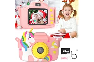 OKOIUM Kids Camera, Toddler Digital Camera for Ages 3-12 Girls, Christmas Birthday Gifts, Kid Selfie 1080P HD Video Camera with Cartoon Sort Silicone Cover, Portable Toy for Toddler with 32GB SD Card (Pink)