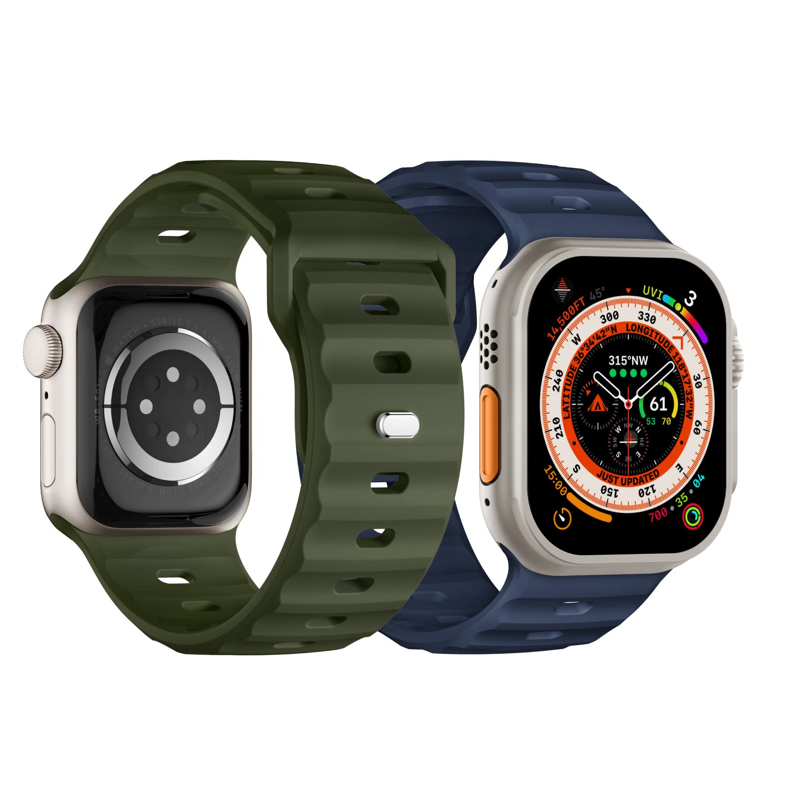 Suitisbest 2 Pack Sport Straps Compatible for Apple Watch Ultra/Ultra 2 Straps 49mm 45mm 44mm 42mm for Men, Soft Silicone Wristbands Replacement Strap for iWatch Ultra Series 9 8 7 6 5 4 3 2 1 SE