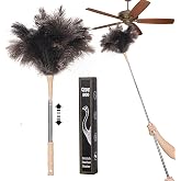 Extendable Ostrich Feather Duster, Natural Ostrich Feathers Long Handle Duster for Cleaning, 47&rdquo; Soft &amp; Fluffy Feather Duster for High Ceilings, Fans, Walls, Furniture, Home Dusting