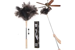 CEDE NOO Extendable Ostrich Feather Duster, Natural Ostrich Feathers Long Handle Duster for Cleaning, 47” Soft & Fluffy Feather Duster for High Ceilings, Fans, Walls, Furniture, Home Dusting