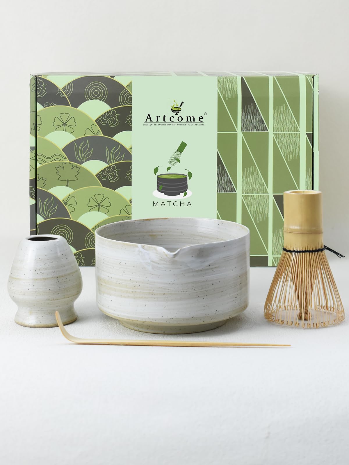 Photo 1 of Artcome Matcha Bowl Set with Spout – Handmade Ceramic Chawan, Bamboo Whisk, Whisk Holder, Tea Scoop, and Matcha Manual – Japanese Tea Ceremony Set