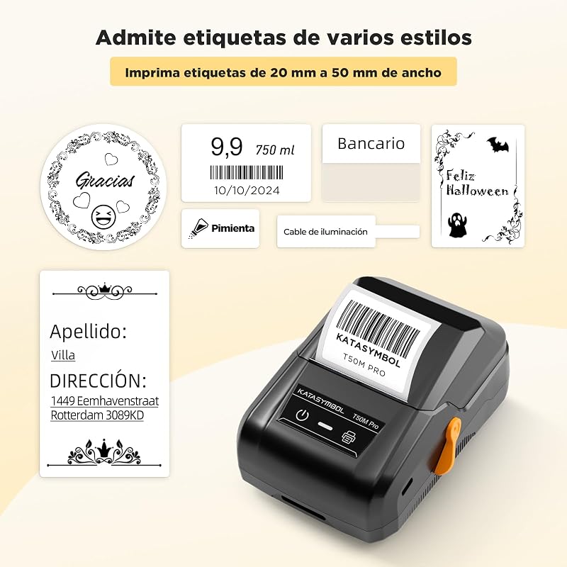 T50M Pro Etiquetadora Bluetooth Compatible con 80+ Etiquetas Grandes