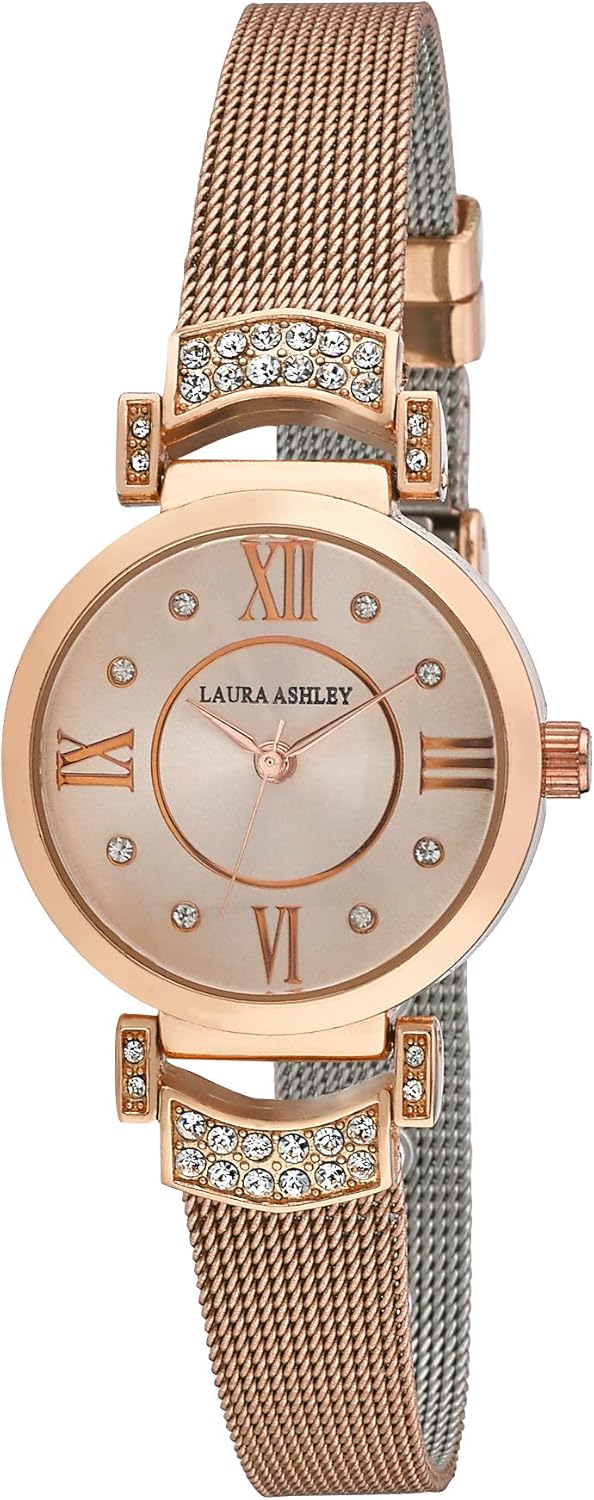 Laura Ashley Women's LA31051PK Deco Crystal Accent Pink Mesh Watch