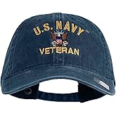 e4Hats.com US Navy Veteran Military Embroidered Washed Solid Pigment Dyed Cotton Twill Brass Buckle Cap