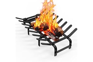 YSEJOMP Steel Fireplace Grates Stove Grate Rack for Efficient and Effective Wood Burning Indoor Hearth Outdoor Firepit Matt Black (Black, 19 X 12.5 Inch)
