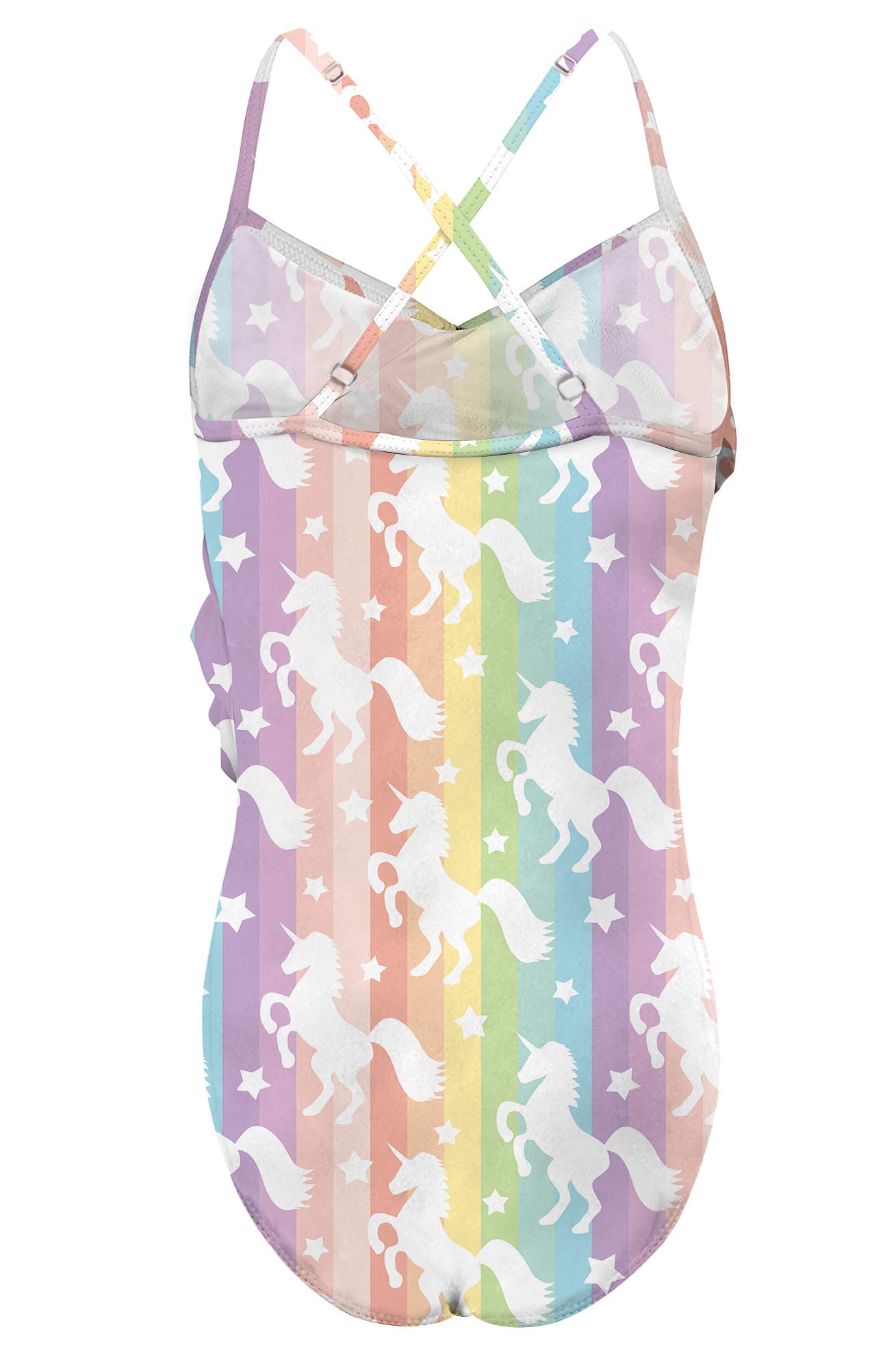 TUONROAD Infant Baby Girls Unicorn One Piece Swimsuit Fantasy Bright Color Rainbow Breathable Quick Dry 8Y 9Y 10Y Frilly Swimwear Set for Beach Bathing Bathtub(Unicorn,Large)